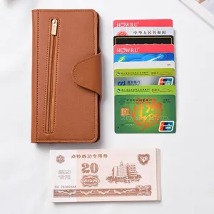 Portafoglio lungo da donna semplice con scomparti per carte e tasca con zip casual.