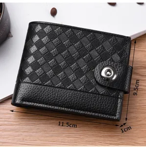 Herren schwarze geflochtene Kurzbrieftasche mit Magnetverschluss, kompaktes Lederetui.