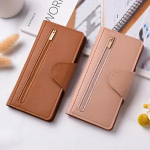 Portafoglio lungo donna minimalista grande capacita fessure per carte pelle dettaglio