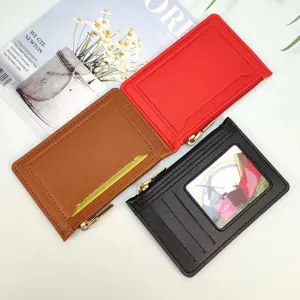 Ultra-thin women coin card holder, large capacity zipper solid color portable compact wallet.