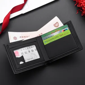 Classic black men short leather wallet business casual card holder spacious purse style