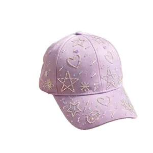 Kinder strass ster hart baseball cap, paarse zonneklep hoed, sprankelende verstelbare pet.