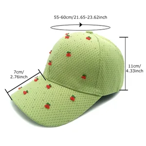 Waffle cherry baseball hat detail showing size dimensions for circumference, brim and crown.