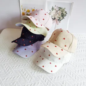 Sweet waffle cherry baseball cap for women, stylish summer sun hat with cute red fruit details.