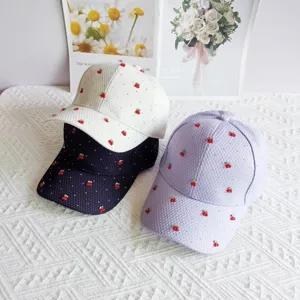Sweet cherry waffle baseball cap, cute stylish summer sun protection hat for women.