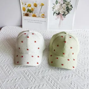 Sweet waffle cherry baseball cap for women summer cute floral style outdoor sun hat