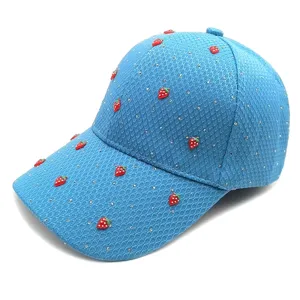 Blue waffle rhinestone strawberry baseball cap sweet summer sun protection cute duck tongue hat