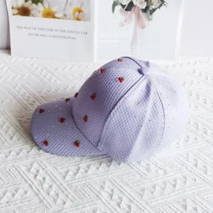 Purple waffle baseball cap with rhinestones and cherry charms for summer sun protection