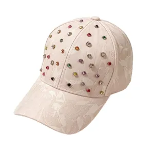 Roze honkbalpet met strass-steentjes, stijlvolle pet met gebogen klep voor dames.