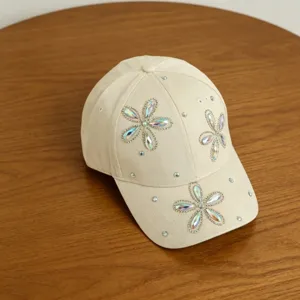 Kinder honkbalpet met strass bloemen, schattige stijlvolle zonnebescherming petje.