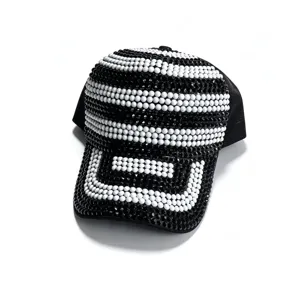 Luxe zwart witte strass honkbalpet voor vrouwen mode kristal kralen zonnekap pet stijl