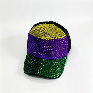 Vrouwen Mode Strass Honkbalpet Kleurblok Sprankelend Glanzende Zonnehoed Casual Stijl
