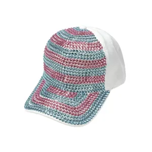 Strass versierde dames honkbalpet, sprankelende kristallen zomer zonnehoed casual witte pet.