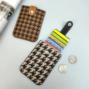 Houndstooth pull-out card holder women multi-slot snap card case minimalist wallet