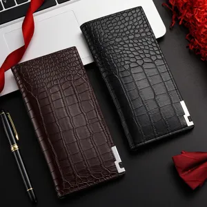 Monedero largo hombre patrón cocodrilo bolso de cuero negocio con esquina de metal.