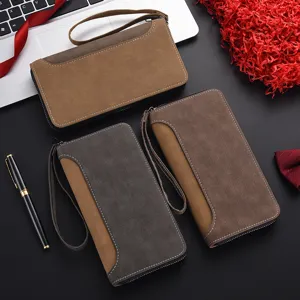 Portafoglio lungo uomo in pelle PU pochette con zip porta carte monete moda affari