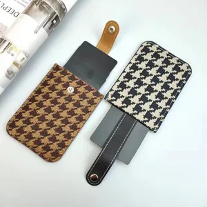 Houndstooth pull-out card holder multi-slot slim wallet women storage card case detail view