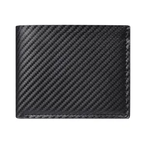 Portefeuille Court Homme Motif Fibre Carbone Noir Porte-Cartes Affaires Élégant Design.