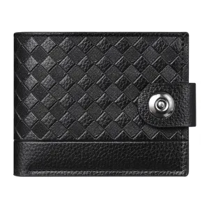 Herren schwarze gewebte kurze Geldbörse mit Magnetverschluss und weichem Leder material.