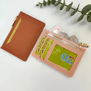 Slim women coin card holder zipper solid color portable compact wallet detail view