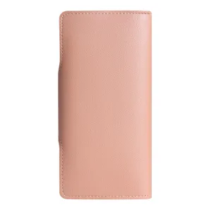 Pink women long wallet PU leather minimalist card holder coin purse detail view chic design