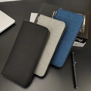 Portafoglio Lungo in Tela da Uomo Grande Capacità Multi Scomparti per Carte Cerniera Business Pochette