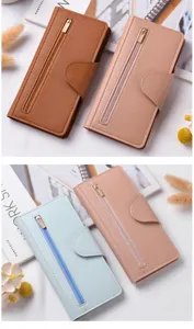Portafoglio donna lungo con scomparti carte tasca frontale con zip in pelle PU.