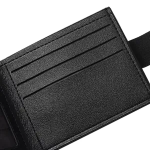 Portafoglio porta carte uomo in pelle nera sottile fessure multiple minimalista dettaglio