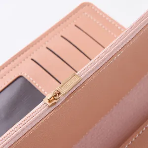 Women long wallet card holder detail soft PU leather multi-slot zipper purse clutch casual fashion