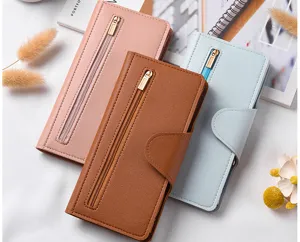 Elegante portafoglio lungo da donna con tasca con zip e fessure per carte in ecopelle PU.