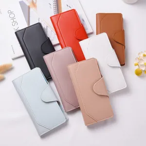 Women long wallet PU leather multi-card slots clutch purse minimalist snap closure bag