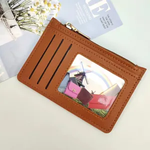 Women's PU Leather Coin Purse Ultra-Thin Mini Card Holder Solid Color Small Zipper Wallet Fresh Style Card Case