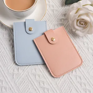 Minimalistischer Druckknopf-Kartenhalter PU Leder Kreditkartenetui flache Brieftasche Ansicht