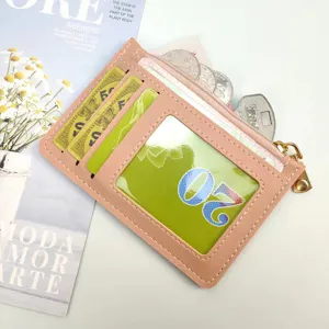 Women thin card wallet portable solid color coin purse zipper cardholder chic daily use