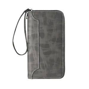 Portafoglio Lungo Uomo con Cerniera da Polso in Pelle PU Borsa Business Porta Carte