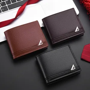 Men's Short Bifold Wallet Business Casual PU Leather Solid Color Card Holder Coin Purse Fashion Pocket Wallet