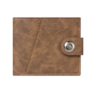 Portafoglio uomo corto retro bifold con bottone a pressione e tasche carte marrone