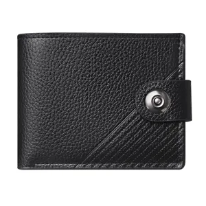 Schwarzes Leder Herren Portemonnaie kurze Brieftasche Kartenetui mit Druckknopf Verschluss