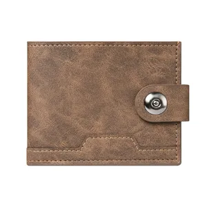 Men's brown short wallet with snap closure soft PU leather compact multi-card holder cardcase