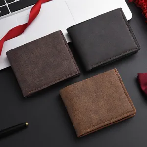 Men's vintage casual short wallet with multi card slots and coin pocket in classic colors.