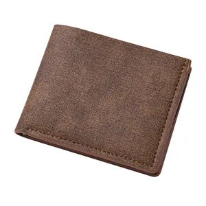 Detailed view of men vintage brown bifold leather wallet showing fine stitching and card slots.