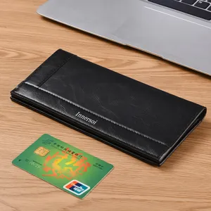 Portafoglio lungo uomo in ecopelle PU grande capacità porta carte elegante borsetta con zip affari.