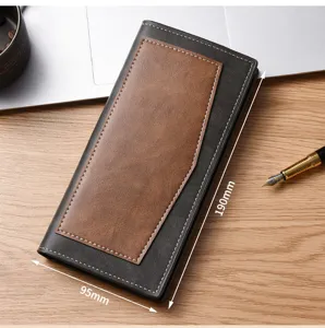 Portafoglio lungo uomo in pelle PU pieghevole porta carte elegante nero marrone tasca