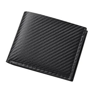 Portefeuille court en fibre de carbone pour homme porte-cartes pliant en cuir noir