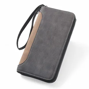 Portafoglio lungo uomo pochette vista dettagliata, chiusura lampo, texture opaca.