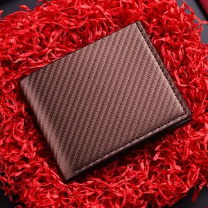 Portefeuille Court Bifold pour Hommes en Cuir PU Texture Fibre de Carbone Affaires Décontracté Porte-Cartes Porte-Monnaie Poche
