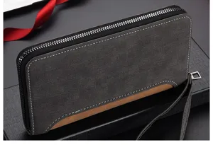 Portafoglio lungo uomo pochette con cerniera texture opaca porta carte multifunzione