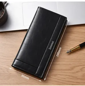 Portafoglio lungo nero da uomo in pelle PU grande capacità pochette con cerniera chic