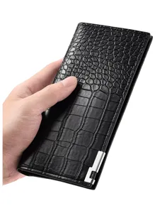 Billetera larga de hombre patrón cocodrilo bolso business cuero PU tarjetero de moda