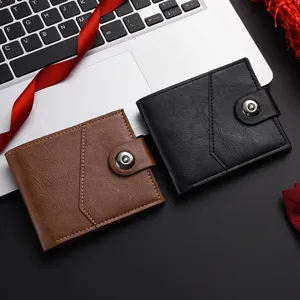 Herren kurzes Leder Portemonnaie mit Druckknopf Patchwork Design stilvolles kompaktes Kartenetui.